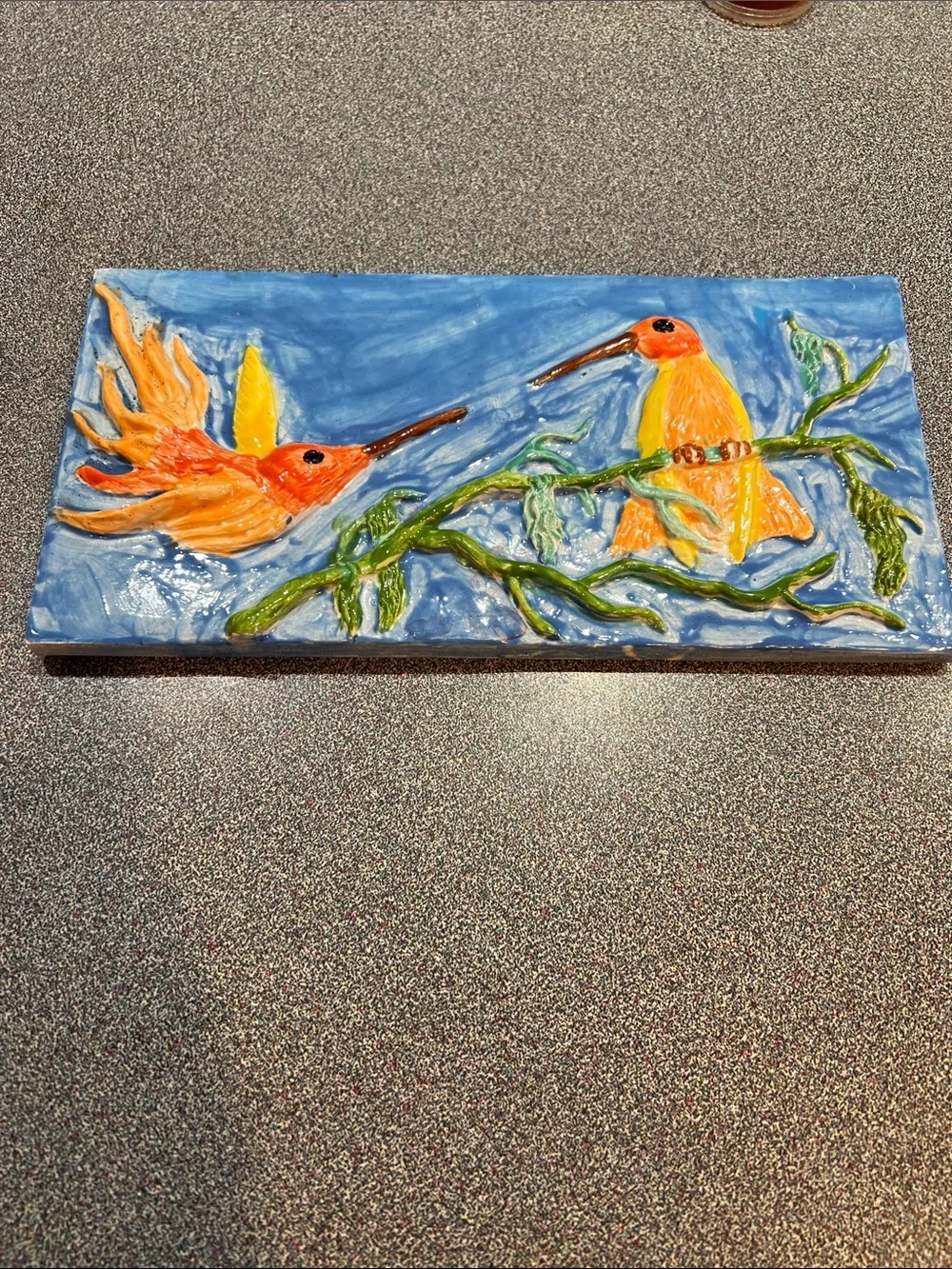Handmade Ceramic Tile with Hummingbirds